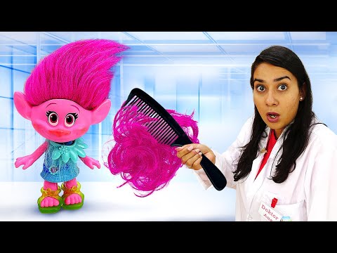 Spielzeug Video für Kinder. Poppy und andere Spielzeuge bei Doktor Aua. Kinder Video auf Deutsch
