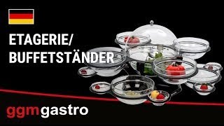Etagere / Buffet Stand - rotating - Stainless steel frame - Black - round - Height: 350mm - incl. 17 Glass bowls 8x Ø170mm, 8x Ø70mm, 1x Ø220mm