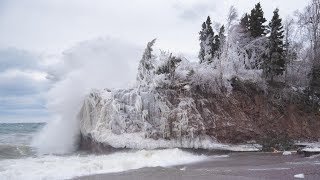 Waves Batter Lake Superior North Shore From Strong April Storm Winds - April 14, 2018
