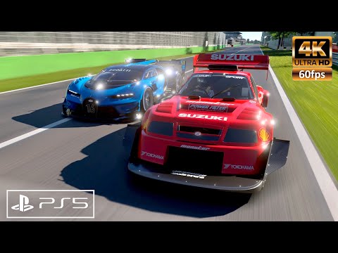 Gran Turismo 7 (PS5)  Suzuki Escudo Pikes Peak vs Bugatti Vision GT - Monza (4K 60 FPS HDR)
