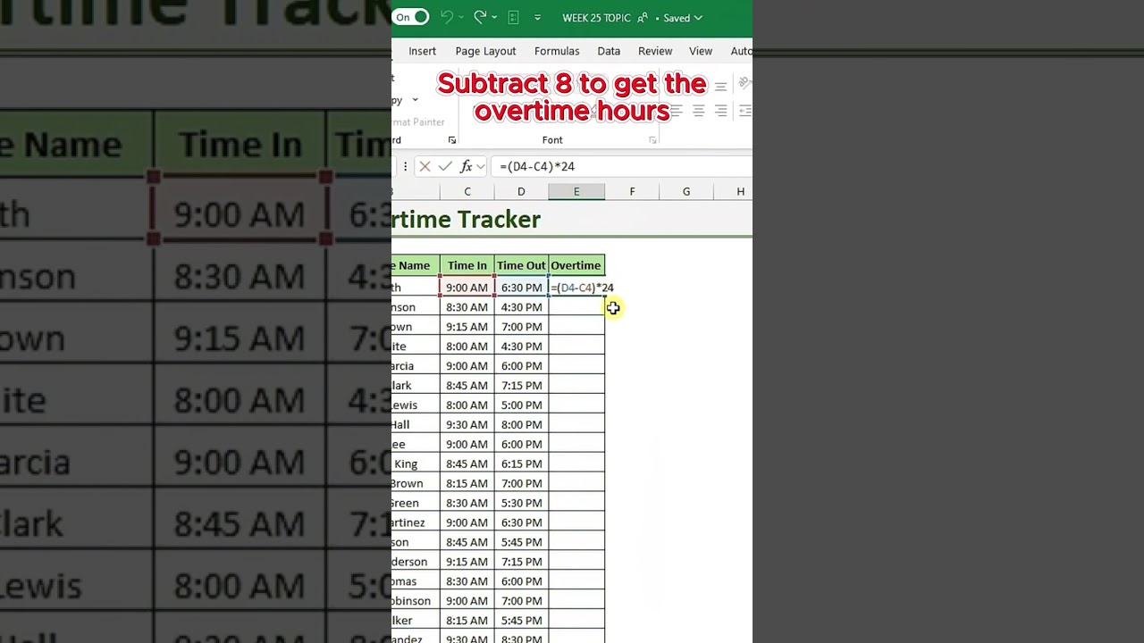 Overtime Tracker in Excel