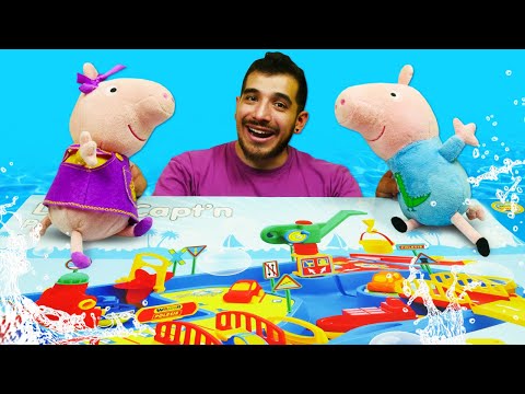 Peppa y George construyen una ciudad de juguetes. Cuento infantil de Peppa Pig de peluche