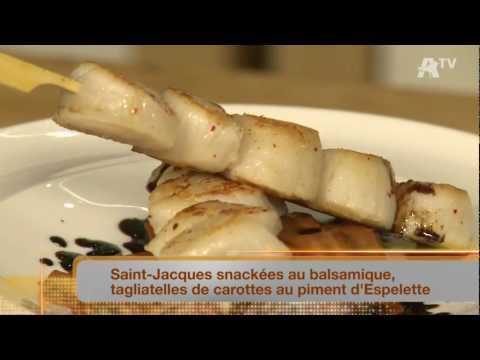 Auchan Recette - Saint-Jacques snackées, tagliatelles de carottes au piment d'Espelette