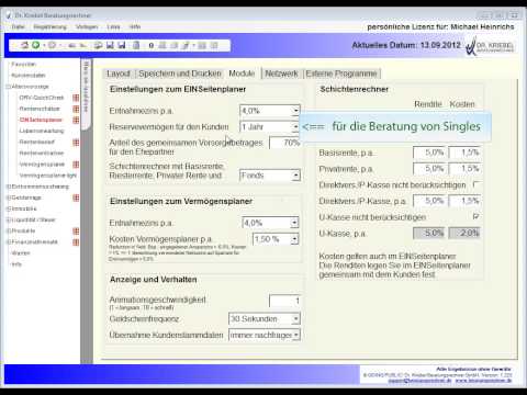 Dr. Kriebel Beratungsrechner: Einstellungen optimieren