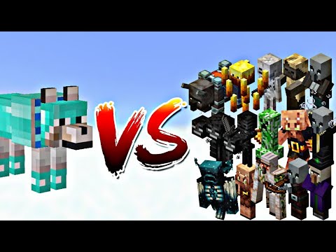 MINECRAFT ENCHANTED ARMOR WOLF VS ALL MOBS FIGHT||MINECRAFT MOB BATTLE||
