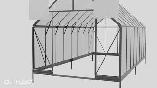 OUTFLEXX Verde Premium Gewächshaus, schwarzer Rahmen, Aluminium pulverbeschichtet mit Polycarbonat 6 mm und Stahlrahmen, 486 x 243 x 240 cm, 4 Fenster, Schiebetür