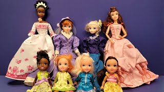 Fashion show ! Elsa & Anna toddlers & their friends - Barbie dolls - dresses - gowns