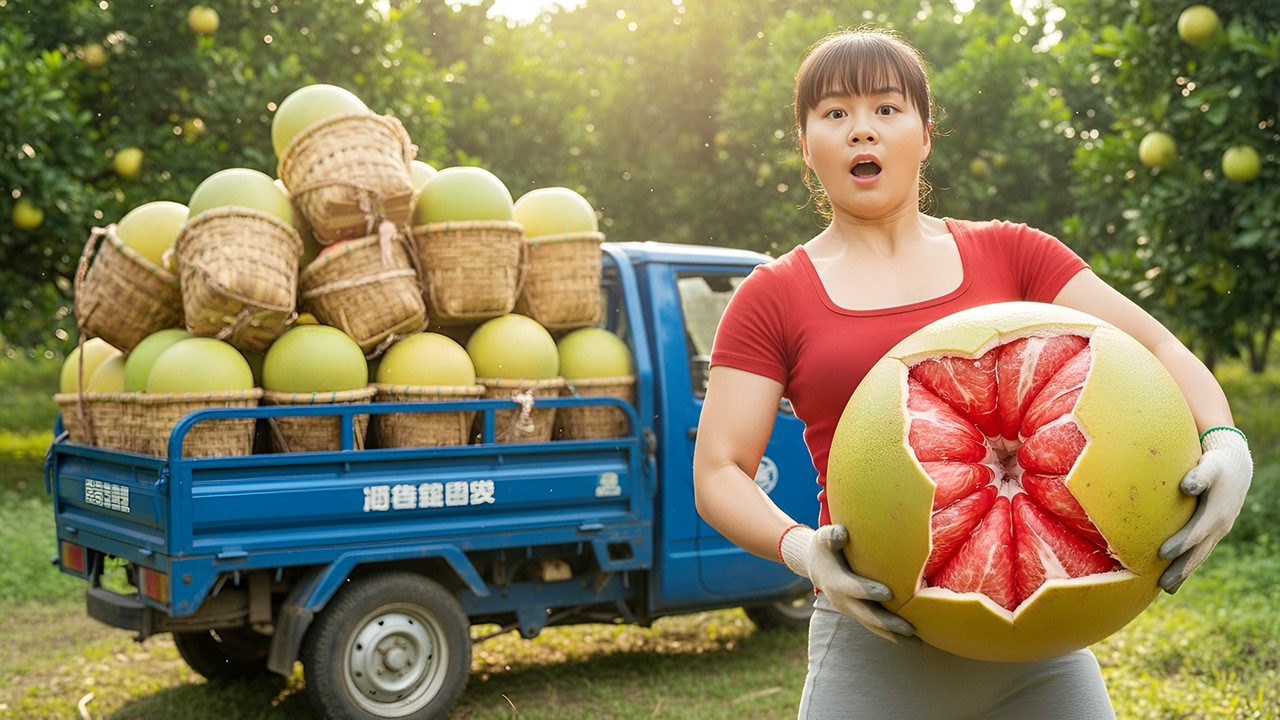 Harvest 1000+ Red-Fleshed Pomelos 🍊 | 3-Wheeled Truck Transport to Countryside Market