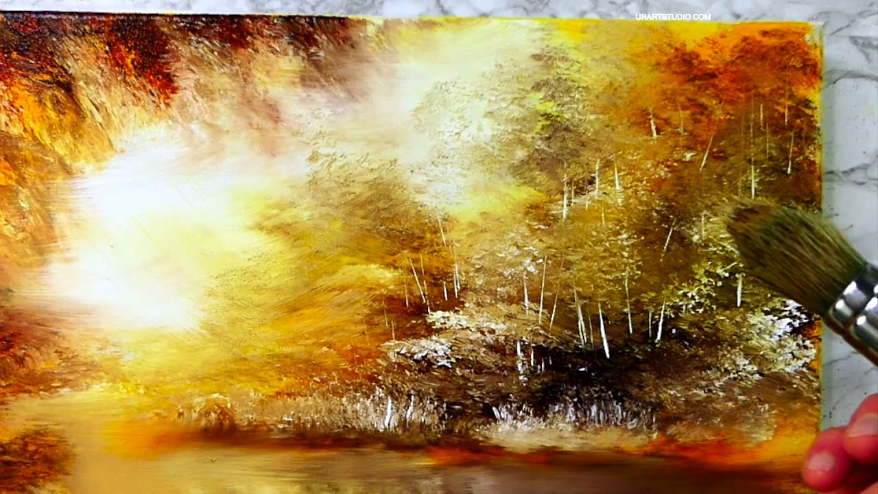 Soft Golden Glow | Acrylic Landscape Painting | Oval Brush Technique | Easy Art for Beginners