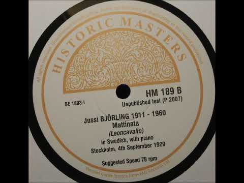 Jussi Bjorling 1929 Test record of Mattinata.