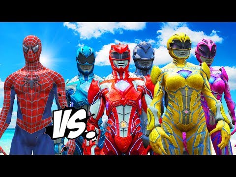 SPIDERMAN VS POWER RANGERS - RED, BLUE, YELLOW, PINK, BLACK RANGERS VS SPIDERMAN Video