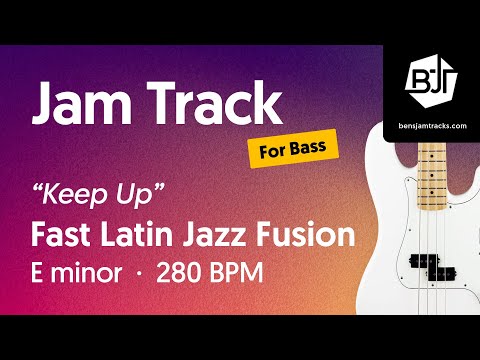 Fast Latin Jazz Fusion Jam Track in E minor (for bass) "Keep Up" - BJT #102