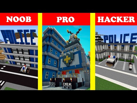 Minecraft TNT POLICE STATION HOUSE BUILD CHALLENGE - NOOB vs PRO vs HACKER / Animation