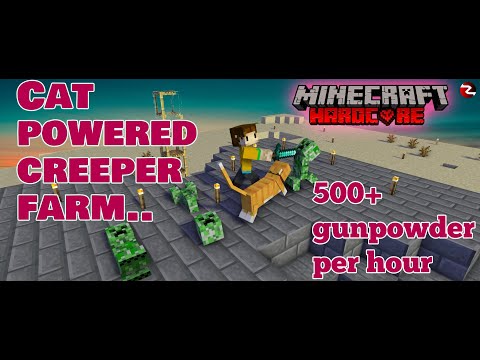 Cat powered simple creeper farm | 500 + gunpowder per hour | Minecraft hardcore