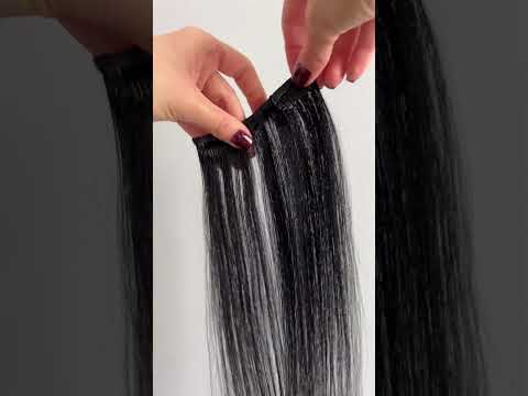 Натуральне волосся на заколках 38 см, 7 пасм, 70 грам, чорне (№01) video