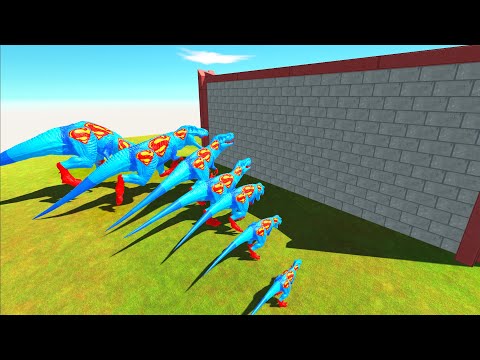 SPEED RACE SUPERMAN VS SPIDERMAN T-REX CLASH BLOCK ALL SIZE - Animal Revolt Battle Simulator