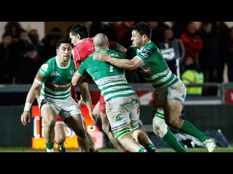 Treviso's Robert Barbieri INTERCEPTS for a top try