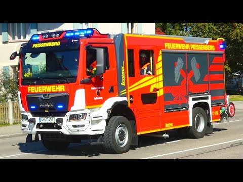 Freiwillige Feuerwehr Peißenberg - Einsatzfahrt ELW, HLF 1 & 2, V-LKW, MZF, DLK & TLF