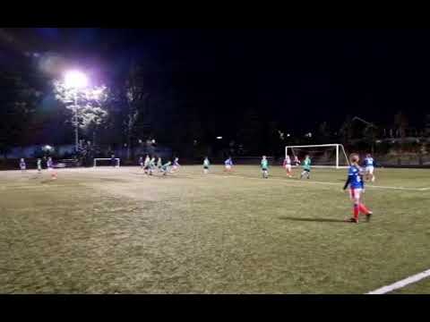 Charlotte Havern's free kick for Linfield Ladies U14s vs Shankill boys