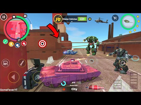 Rope Hero Vice Town - (Pink Tank Fight Green Police Car Robot) Army Tank in Military Warehouse - HD