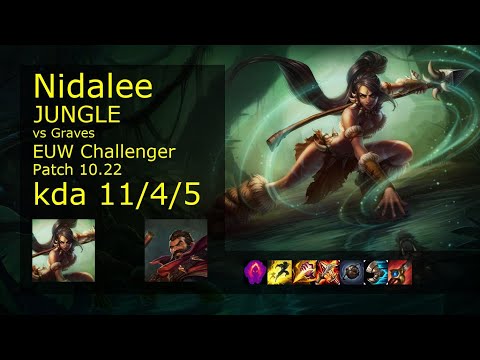Nidalee Jungle vs Graves - EUW Challenger 11/4/5 Patch 10.22 Gameplay
