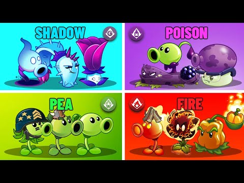 4 Team Plants PEA vs FIRE vs SHADOW vs POISON - Who Will Win ? - PvZ 2 Team Plant Vs Team Plant