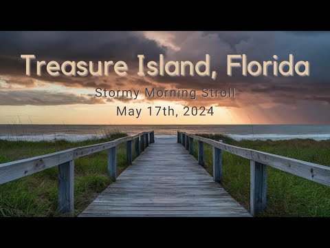 Stormy Morning Beach Stroll in Treasure Island, Florida (1-Hour, 4K)