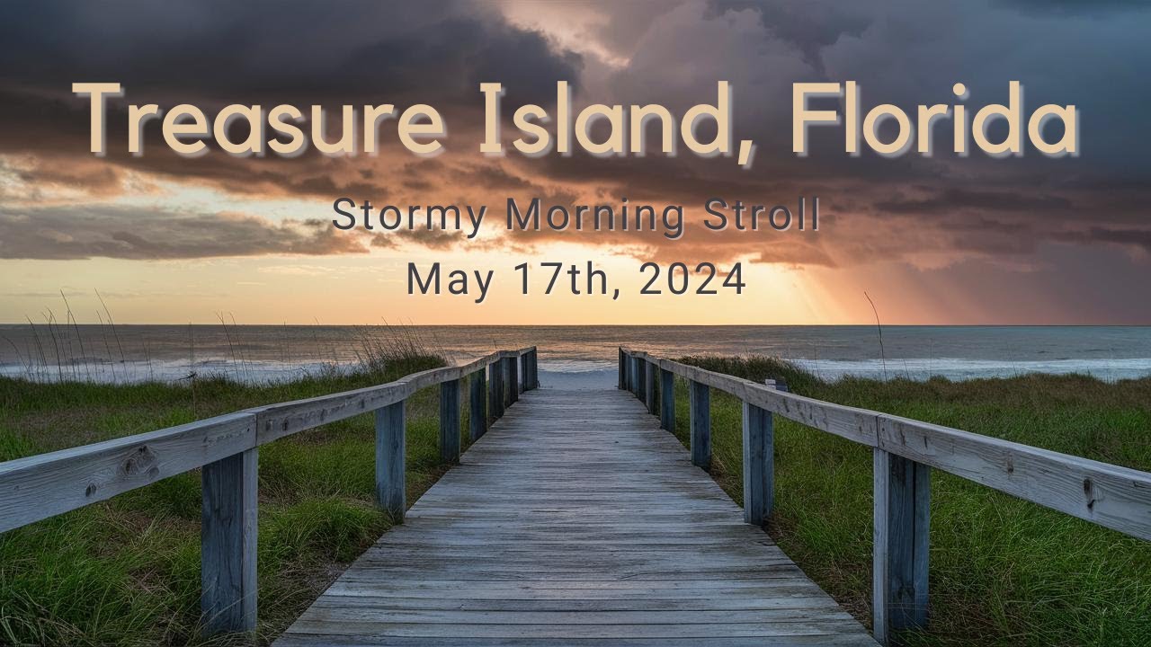 Stormy Morning Beach Stroll in Treasure Island, Florida (1-Hour, 4K)