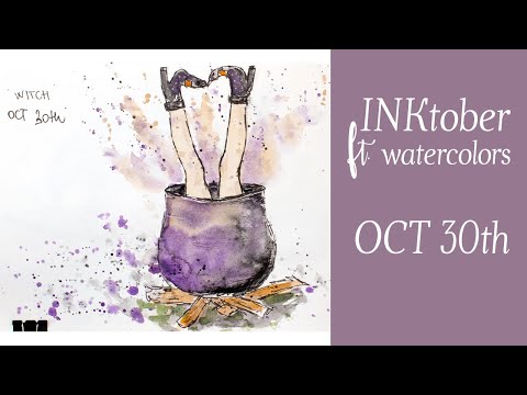 Inktober for beginners - ink ft. watercolors - silly witch