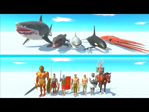 NEW AQUATICS Team vs NEW ANCIENT HUMANS Team - Animal Revolt Battle Simulator ARBS
