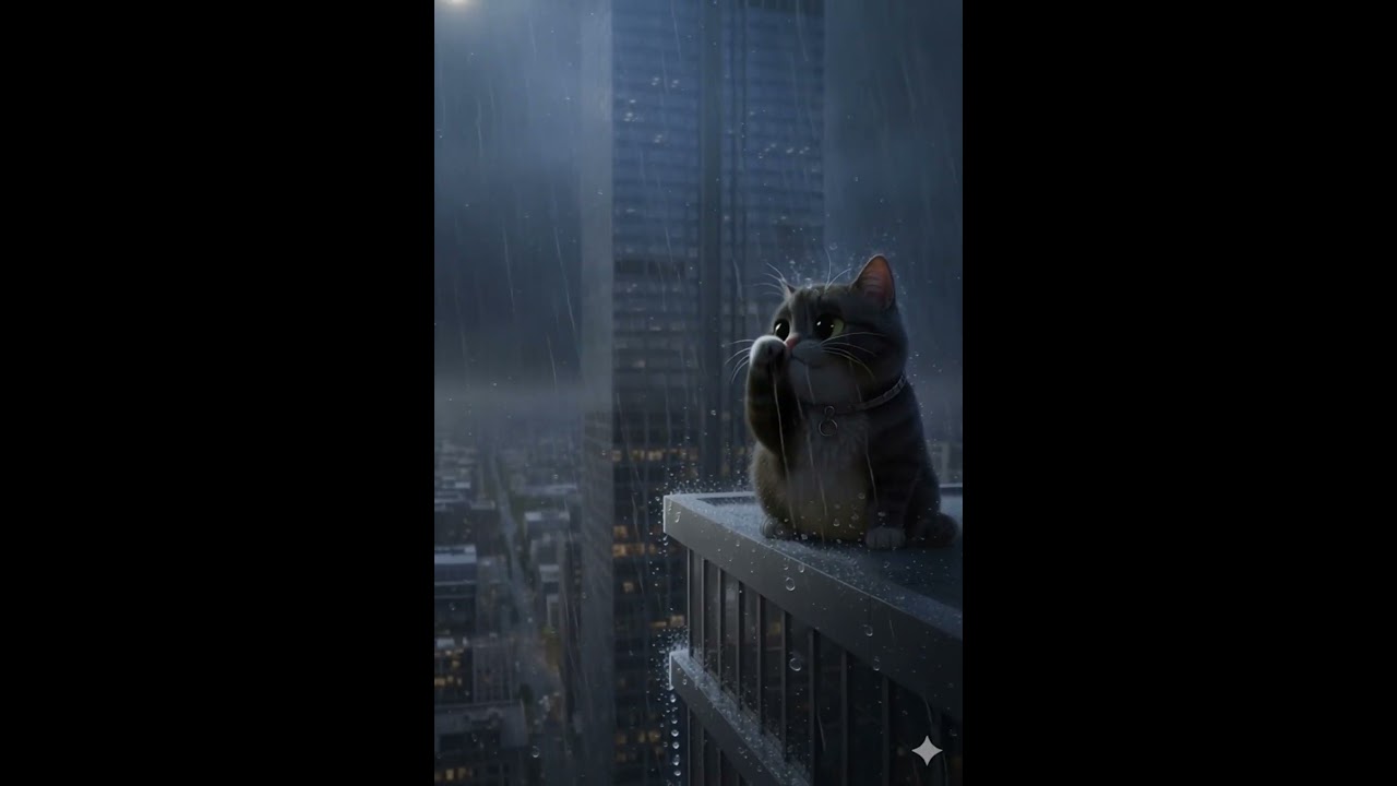 Cat on the Rooftop During the Storm 😿🌧️ #cats #cat #trending