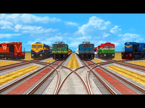6 COLORFUL DIFFERENT TRAINS CROSSING ON LINE BRANCHED RAILROAD TRACK #1 | Train Simulator 2022