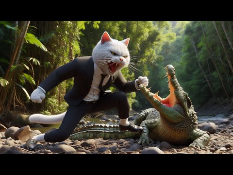 Lucifer Fights Crocodile to Save a Kitten 🐈👊🐊 #ai #cat #catlover #story #cutecat #cute