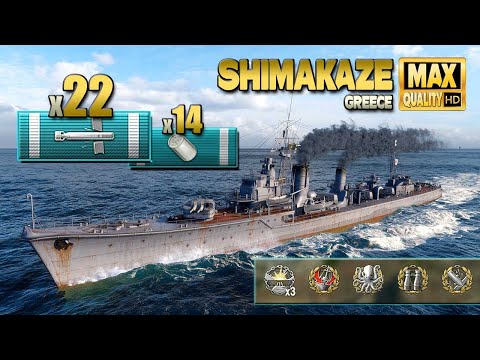 Destroyer Shimakaze: 22 torpedo hits on map Greece - World of Warships