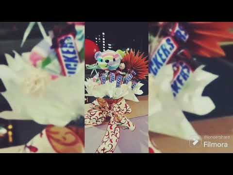 Simple Bear with Chocolate and paper palm leaf Bouquet