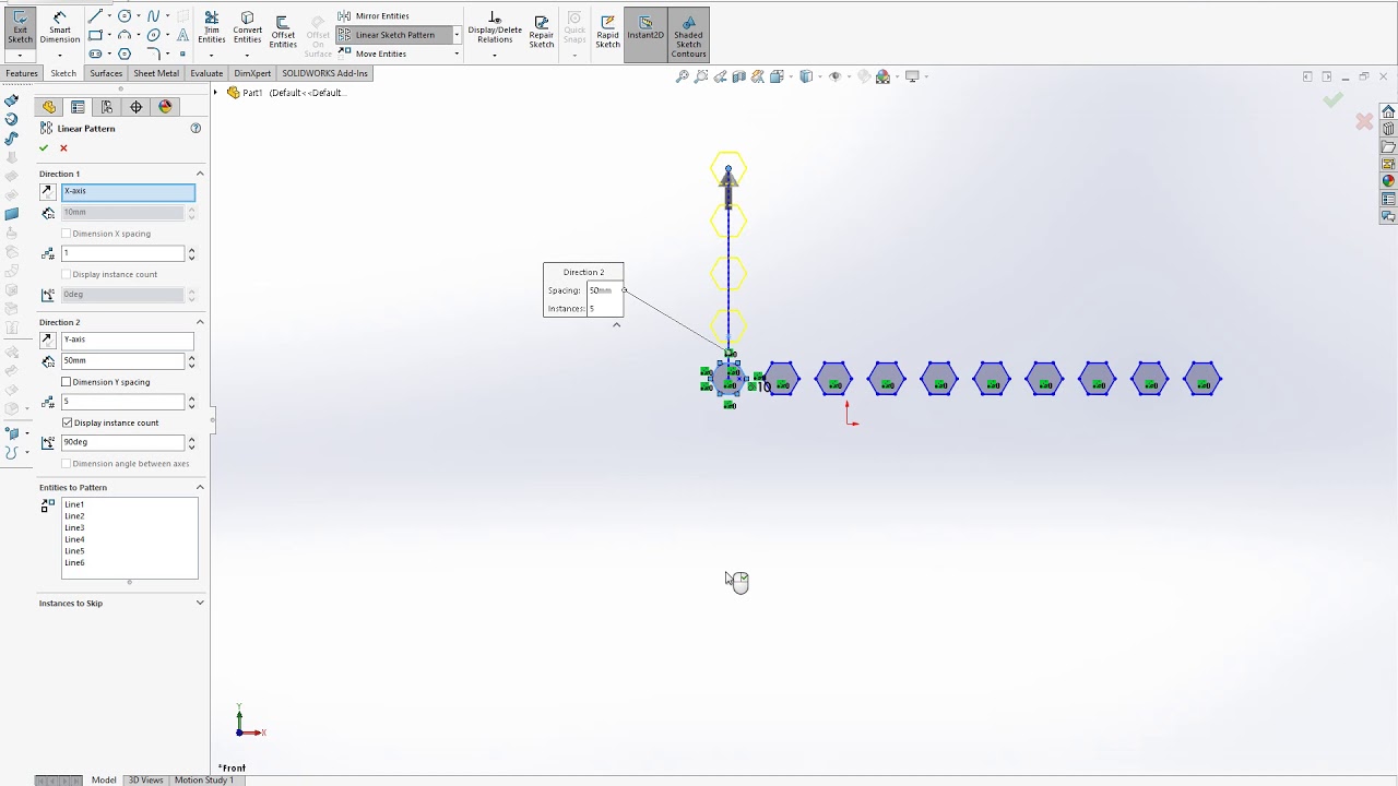 Linear Sketch Pattern | SolidWorks Tutorials for Beginners #13