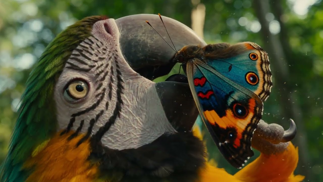Cinematic Parrot & Butterfly - Ultra Slow Motion 4K
