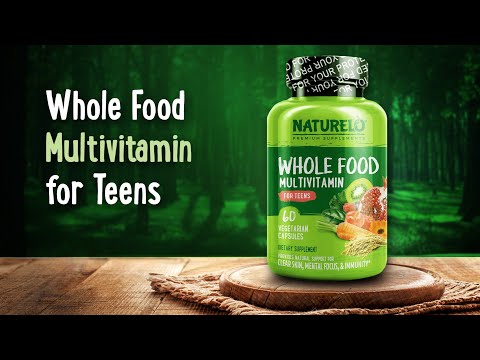 NATURELO, Suplemento multivitamínico a base de alimentos integrales para adolescentes, 60 cápsulas vegetales