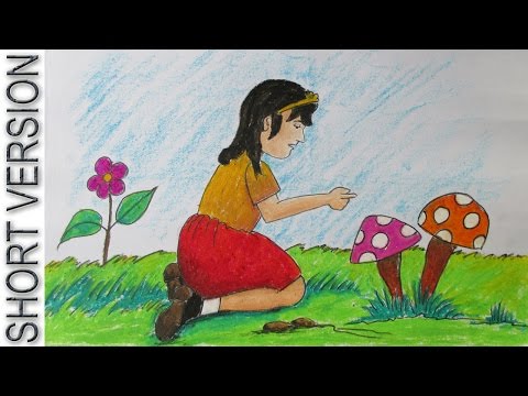 Pastel Painting | A Scenery where a Kid playing with mushrooms Short Version