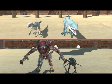 RAIJIN AND XENOMORPH VS INDOMINUS REX AND KINGSHARK - Animal Revolt Battle Simulator