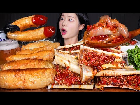 ASMR MUKBANG | 🔥 매운 우골수 3kg + 통대창 1kg 🔥 극락조합 먹방 ☆ Spicy Beef Bone Marrow + Beef Intestine 🐮🦴