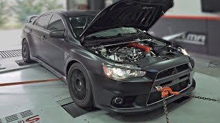 8.000+rpm 470Hp Lancer EVO X feat. SEQUENTIAL Gearbox on the DYNO | Turbo Flutter sounds & Anti-Lag!