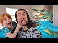 ALLiGATORS inside our House!!  DONT GET CAUGHT! Adley and Dad escape magic pets! The Floor is Lava!