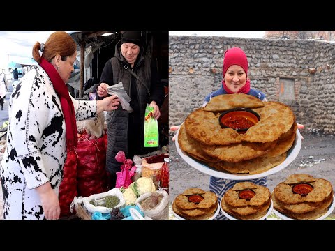 Delicious KUTAB with minced meat, Uzbek chebureks, cooked in the village on a fire