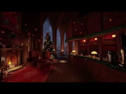 Christmas Coffee Shop Bookstore Ambience 2025 with Instrumental Jazz Christmas Music & Fireplace