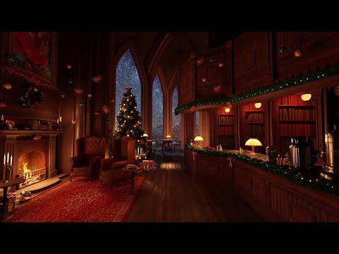 Christmas Coffee Shop Bookstore Ambience with Instrumental Jazz Christmas Music  Fireplace