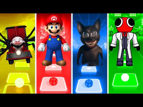 Choo Choo Charles Vs Super Mario Vs CARTOON CAT Vs Rainbow Friends Red - Tiles Hop EDM Rush!