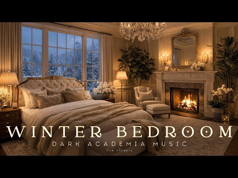 Cozy Winter Bedroom | Dark Academia Piano & Fireplace Ambience for Sleep, Study & Reading