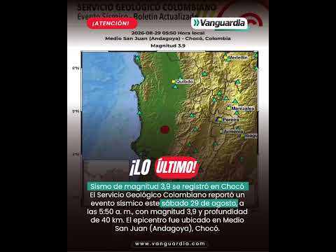 Sismo de magnitud 3,9 se registró en Chocó | Vanguardia
