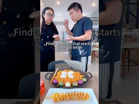 Find an object that starts with that letter 🤣 #foodchallenge #rockpaperscissors  #couplechallenge